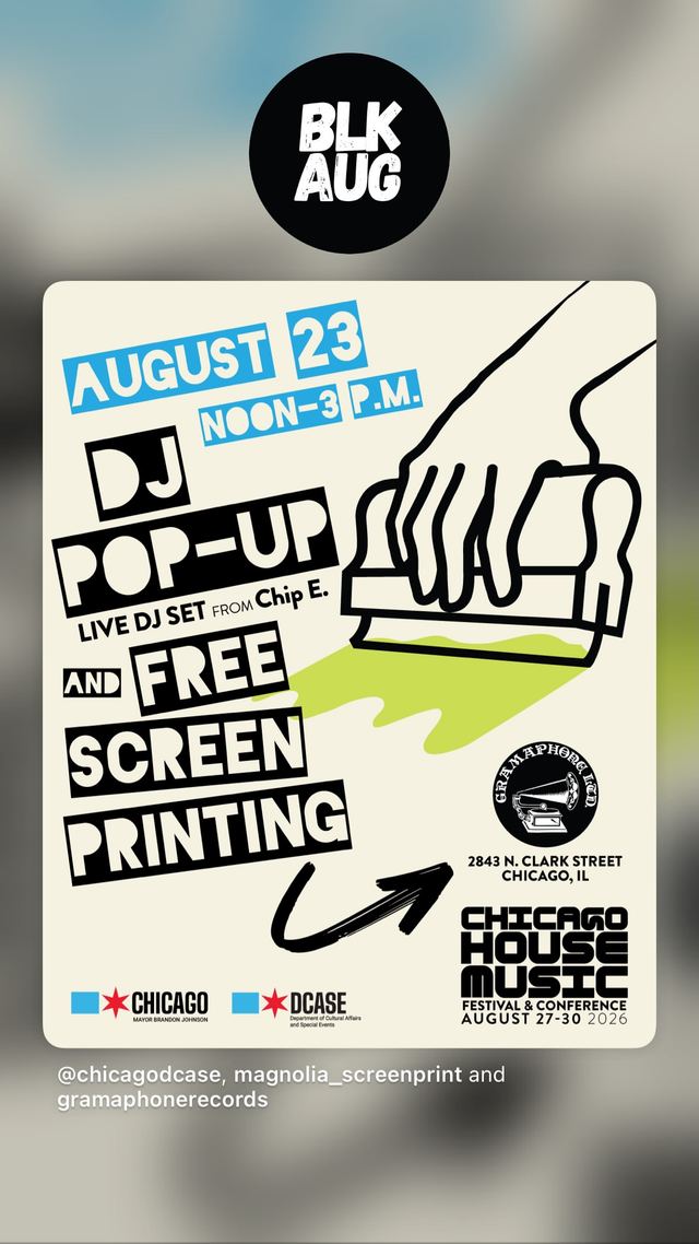 DJ Pop-Up and Free Screen Printing, Sun, Aug 23, Gramaphone Records, Lake View