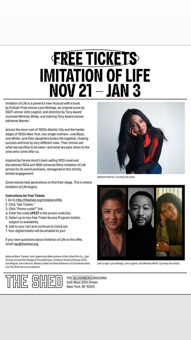 Imitation of Life, Sat, Nov 21 – Sun, Jan 3, 2027, The Shed