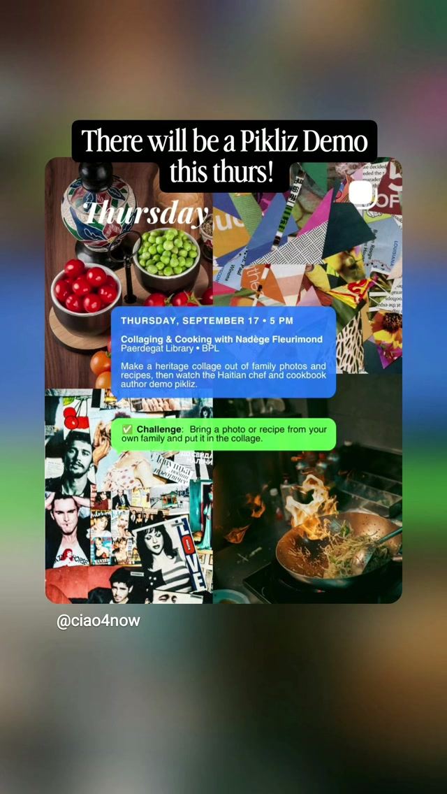 Collaging & Cooking with Nadège Fleurimond, Thu, Sep 17, Paerdegat Library, Brooklyn