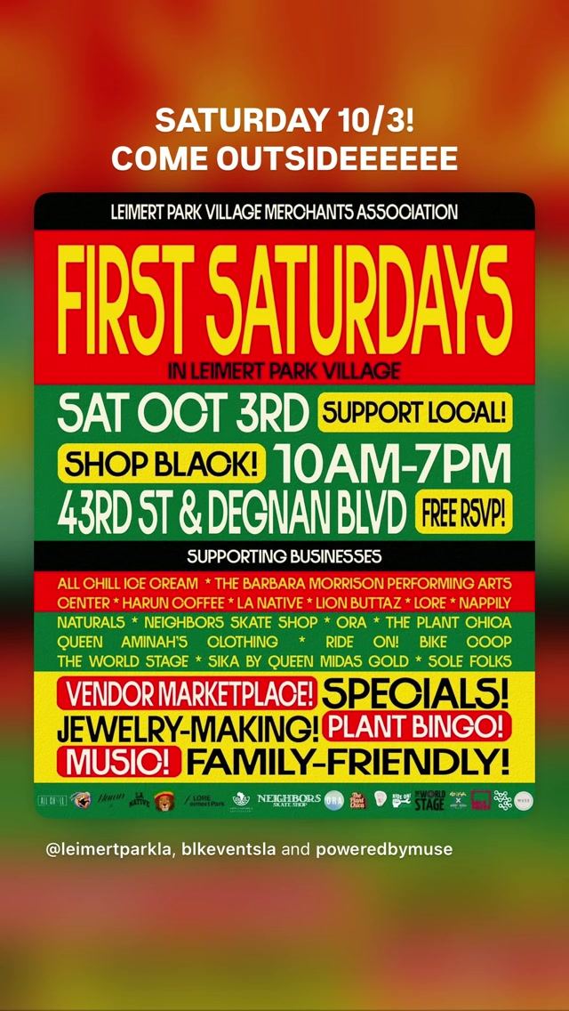 First Saturdays, Sat, Oct 3, Leimert Park Village, Leimert Park