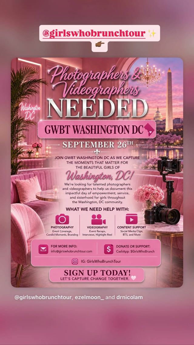 Photographers & Videographers NEEDED GWBT Washington DC, Sat, Sep 26