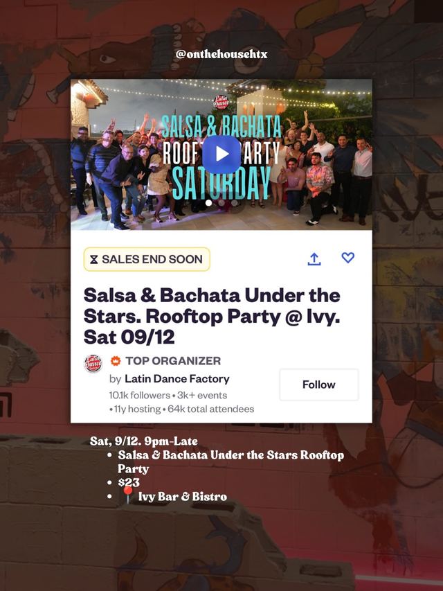 Salsa & Bachata Under the Stars. Rooftop Party @ Ivy., Sat, Sep 12, Ivy Bar & Bistro