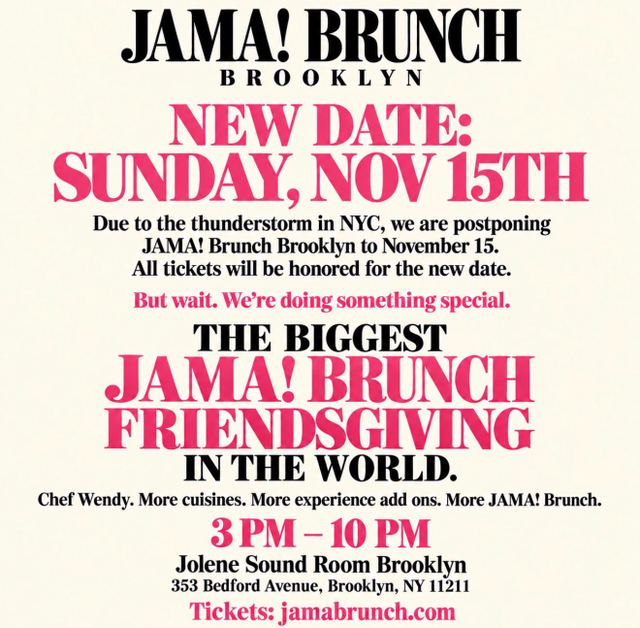 JAMA! BRUNCH Brooklyn Friendsgiving, The JAMA! Way., Sun, Nov 15, Jolene Sound Room Brooklyn, Williamsburg