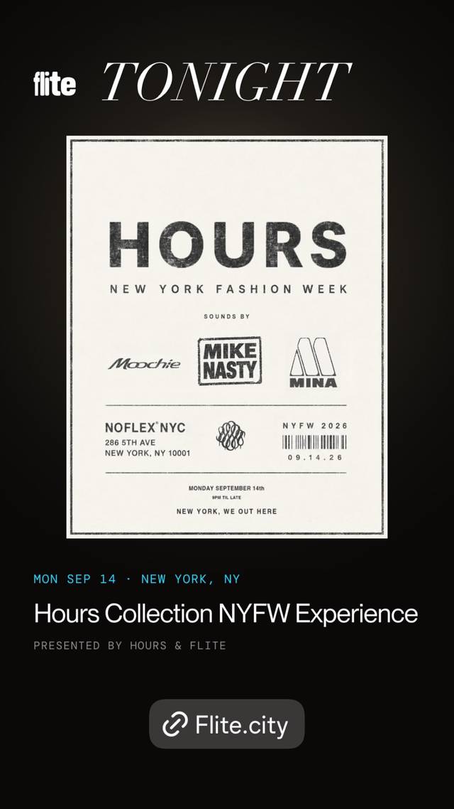 Hours Collection NYFW Experience, Mon, Sep 14, NOFLEX NYC