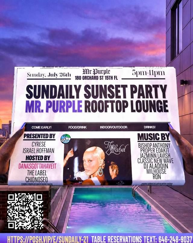 Sundaily Sunset Party Mr. Purple Rooftop Lounge, Sun, Jul 26, Mr. Purple, Lower East Side