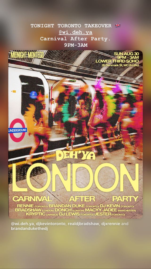 DEH'YA LONDON CARNIVAL AFTER PARTY, Sun, Aug 30, Lower Third Soho, Soho