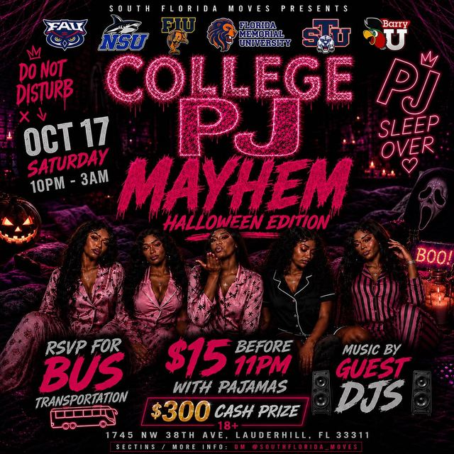COLLEGE PJ MAYHEM HALLOWEEN EDITION, Sat, Oct 17, 4 sisters palace banquet hall