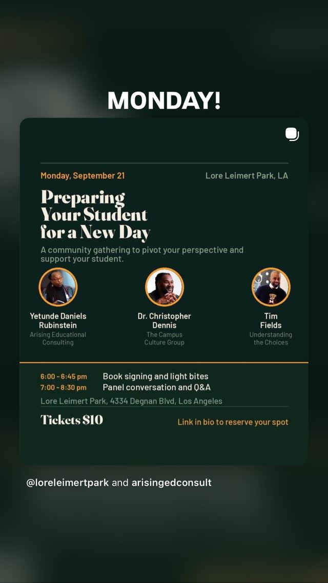 Preparing Your Student for a New Day, Mon, Sep 21, Lore Leimert Park, Leimert Park