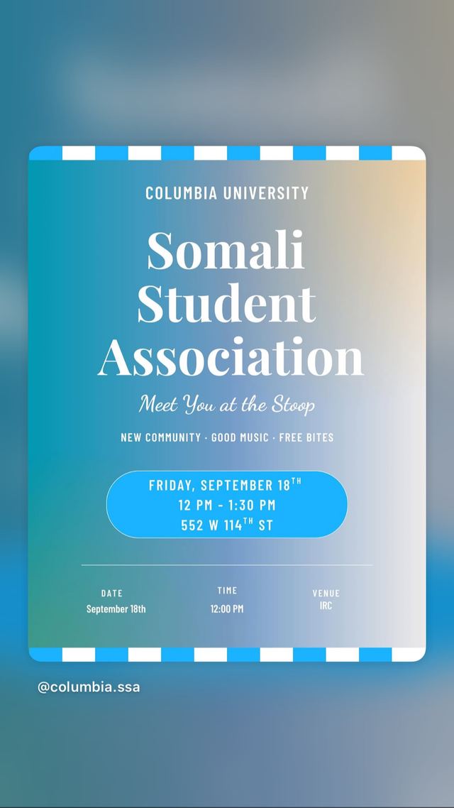 Somali Student Association: Meet You at the Stoop, Fri, Sep 18, IRC