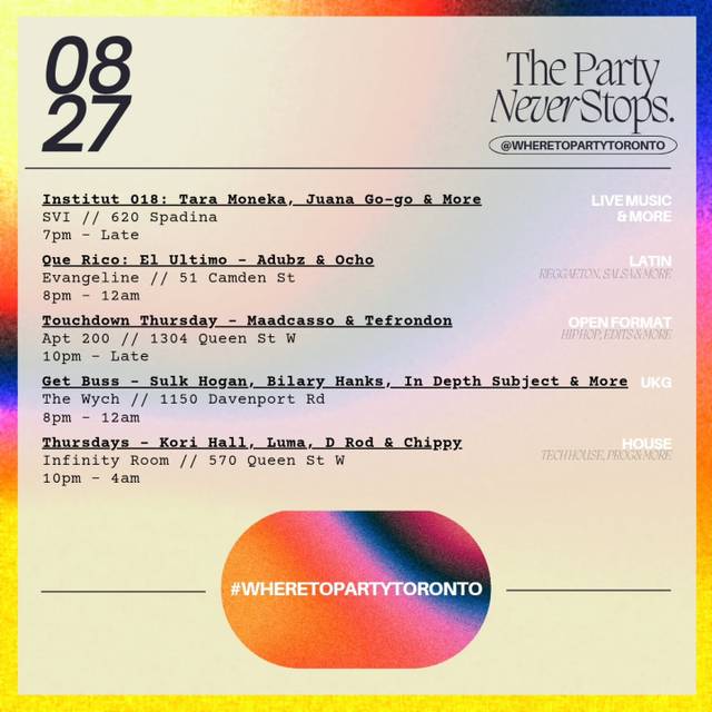 Thursdays - Kori Hall, Luma, D Rod & Chippy, Thu, Aug 27, Infinity Room, Old Toronto