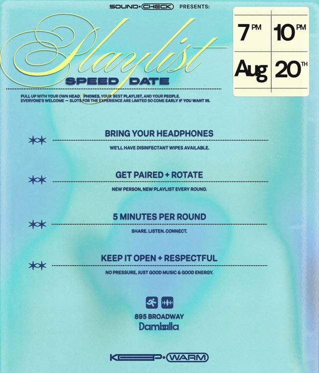 Playlist Speed Date, Thu, Aug 20, Damballa, Bushwick