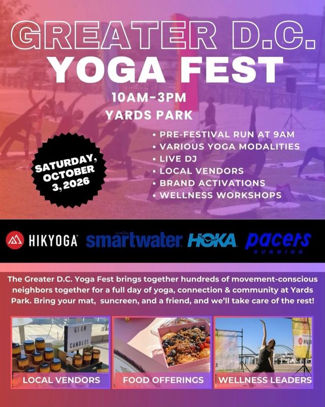 Greater DC Yoga Festival, Sat, Oct 3, The Yards Park, Navy Yard