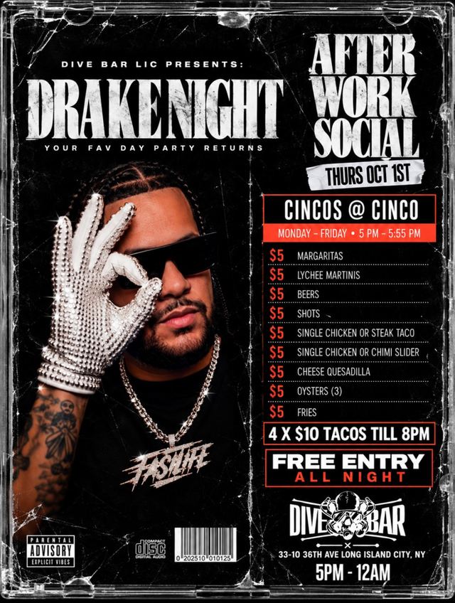 Drake Night, Thu, Oct 1, Dive Bar LIC, Long Island City