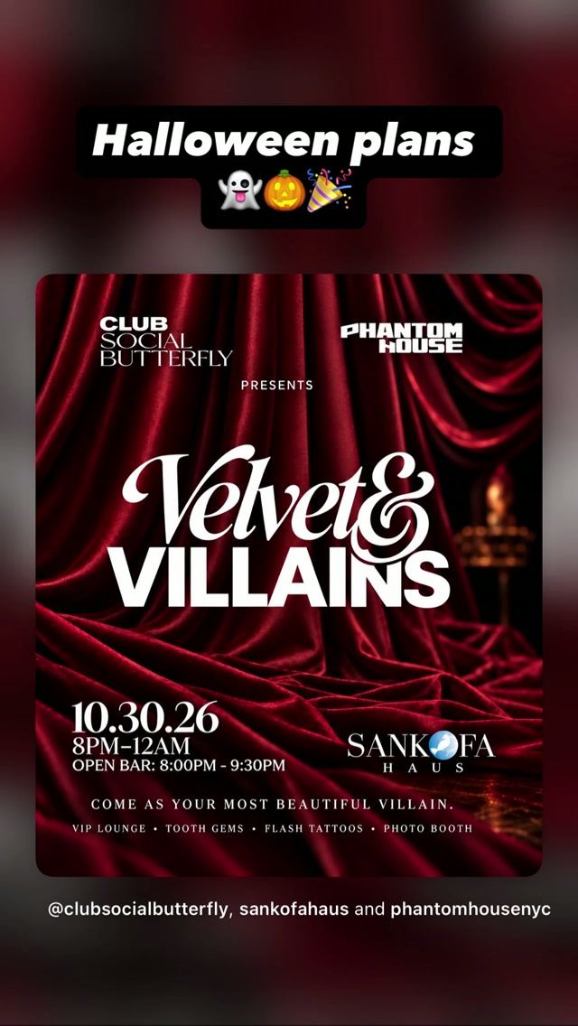 Velvet & Villains, Fri, Oct 30, Sankofa Haus