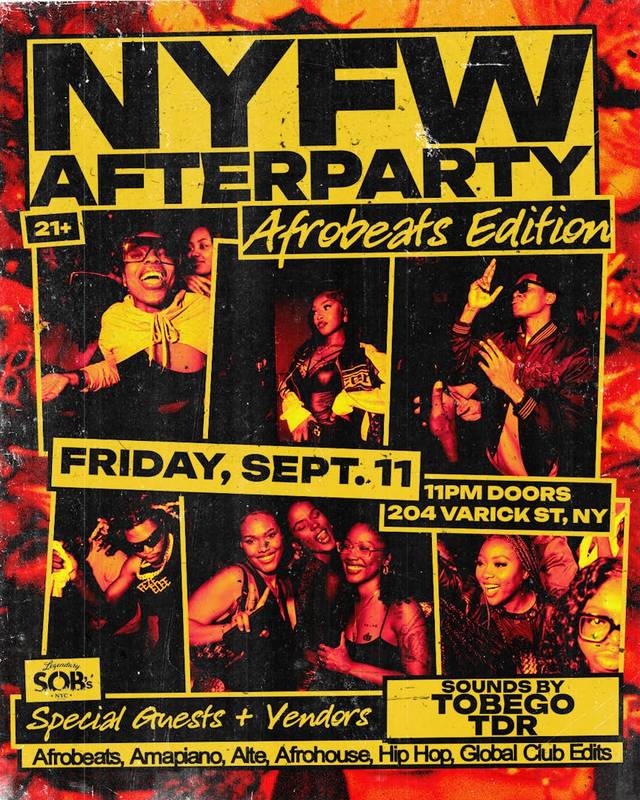 NYFW Afterparty: Afrobeats Edition, Fri, Sep 11, Sob's, Greenwich Village
