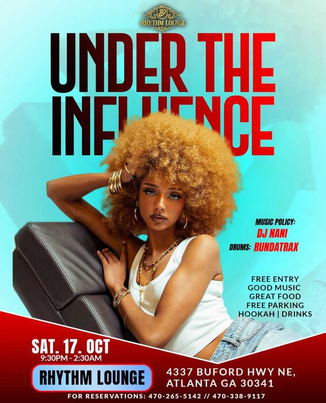Under the Influence Saturdays, Sat, Oct 17, Rhythm Lounge