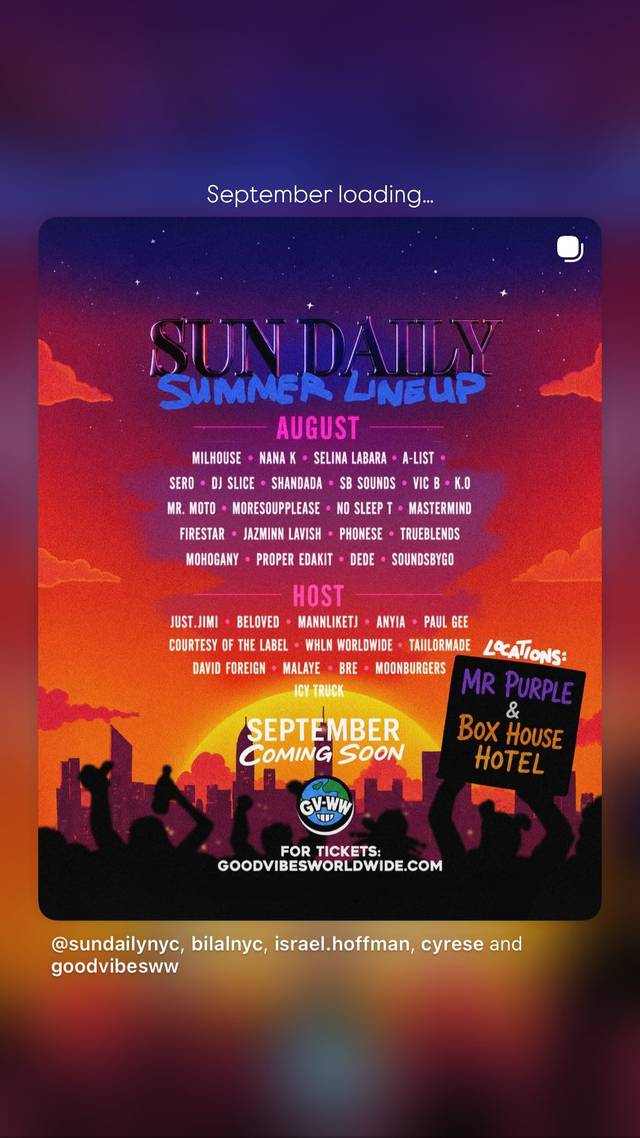 Sun Daily Summer Lineup, Tue, Sep 1, Mr. Purple, Lower East Side