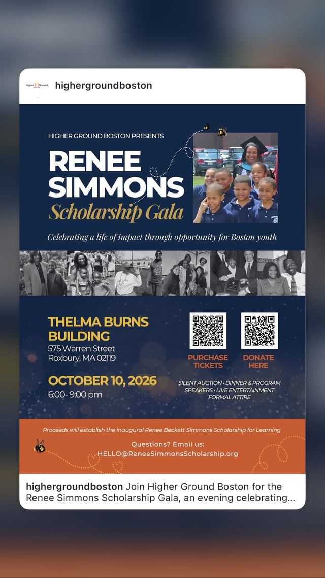 RENEE SIMMONS Scholarship Gala, Sat, Oct 10, THELMA BURNS BUILDING, Roxbury