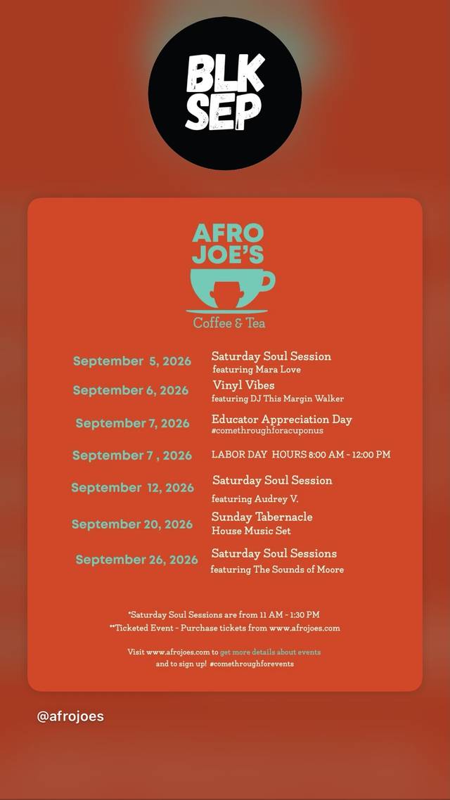 Saturday Soul Session, Sat, Sep 12, Afro Joe's Coffee & Tea