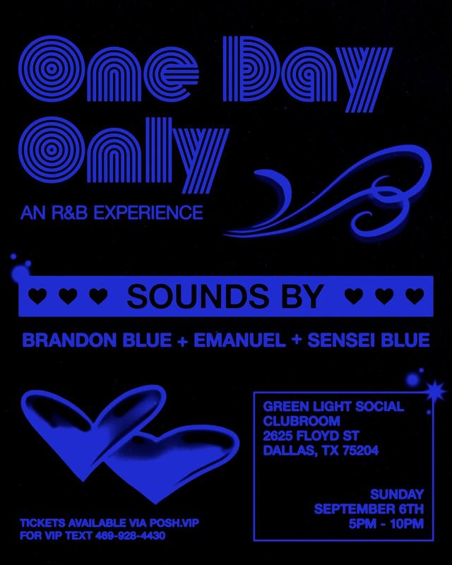 One Day Only: An R&B Experience, Sun, Sep 6, Ruby Room, Old East Dallas