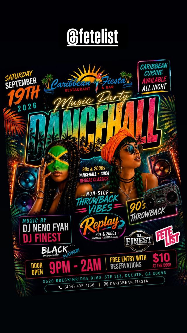 DANCEHALL, Sat, Sep 19, Caribbean Fiesta Restaurant, Gwinnett Place