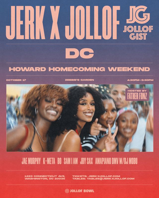 Jerk X Jollof DC (Howard Homecoming Edition), Sat, Oct 17, Zebbies Garden, DC, Shaw