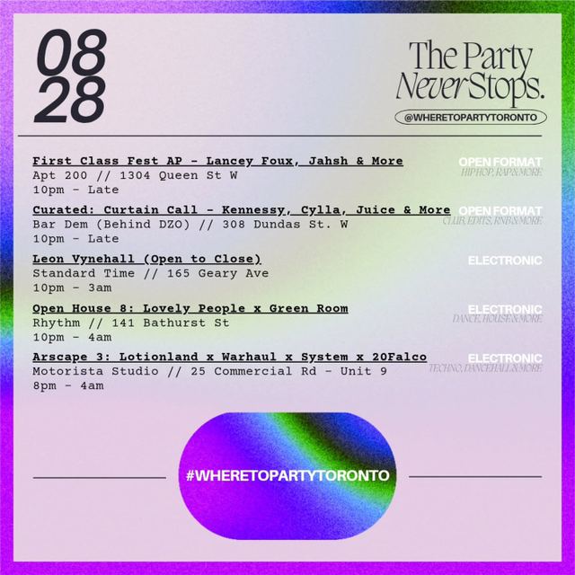 First Class Fest AP, Fri, Aug 28, Apt 200, Old Toronto