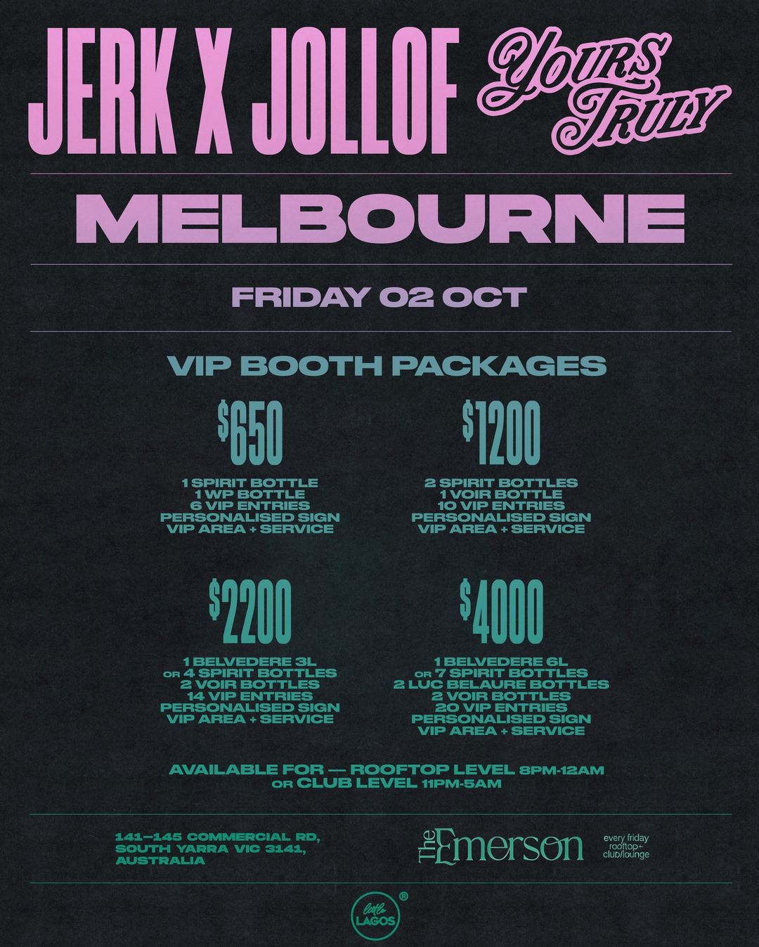 JERK X JOLLOF Yours Truly MELBOURNE AUSTRALIA TOUR — flyer 2