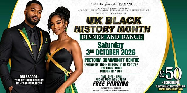 Black History Month 2026: Dinner & Dance Celebration, Sat, Oct 3, Pretoria Community Centre, Tottenham