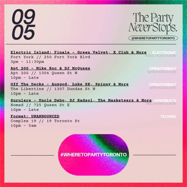 Electric Island: Finale - Green Velvet, X Club & More, Sat, Sep 5, Fort York