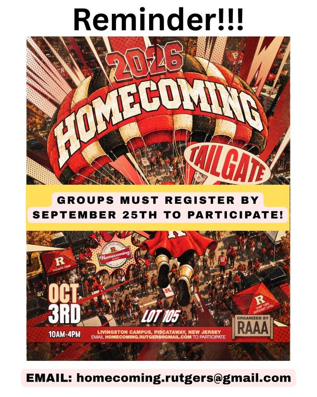 Rutgers Homecoming 2026, Sat, Oct 3, Lot 105, Livingston Campus