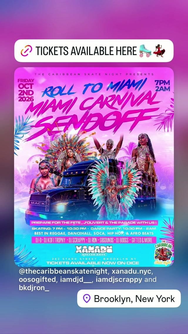 Roll to Miami Miami Carnival Sendoff, Fri, Oct 2, Xanadu, Bushwick