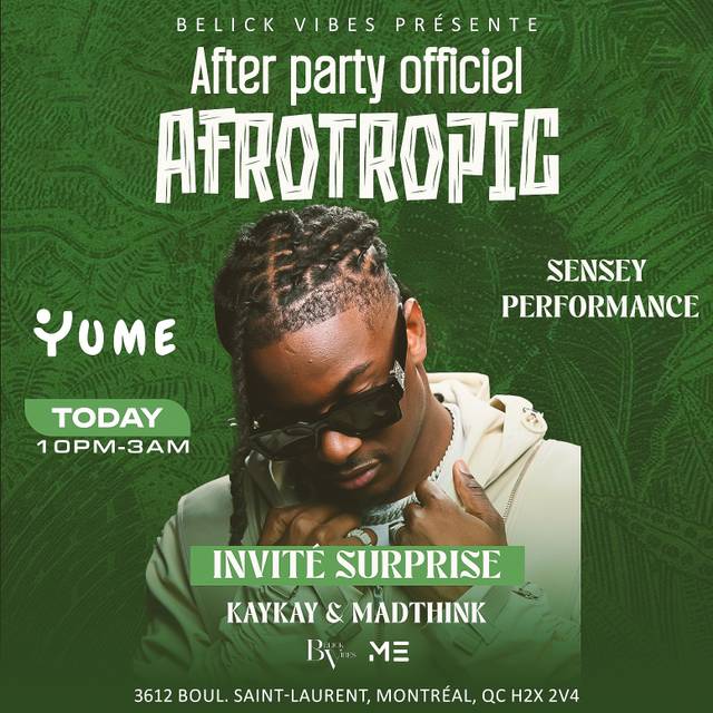 After Party Officiel Afrotropic, Sun, Aug 30, Yume, Le Plateau-Mont-Royal