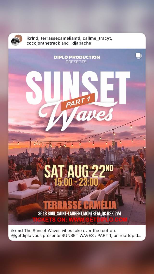 Sunset Waves Part 1, Sat, Aug 22, Terrasse Camélia, Le Plateau-Mont-Royal