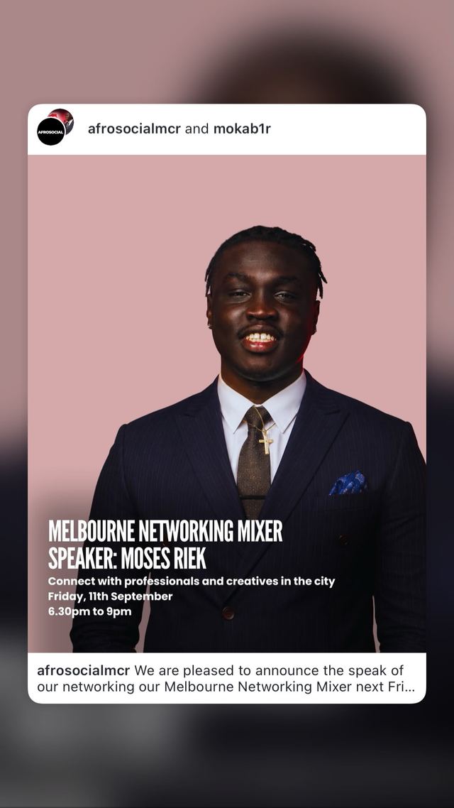 MELBOURNE NETWORKING MIXER SPEAKER: MOSES RIEK, Fri, Sep 11