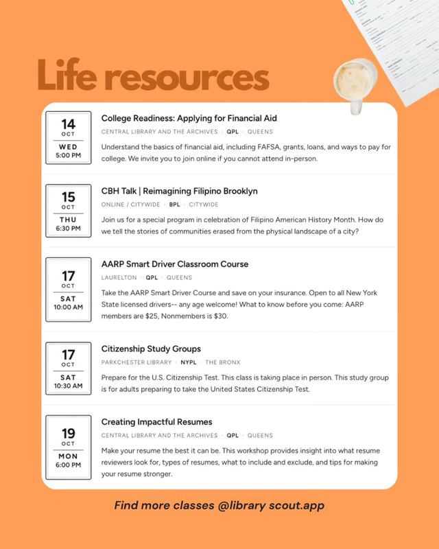 College Readiness: Applying for Financial Aid, Wed, Oct 14, Central Library and the Archives, Jamaica