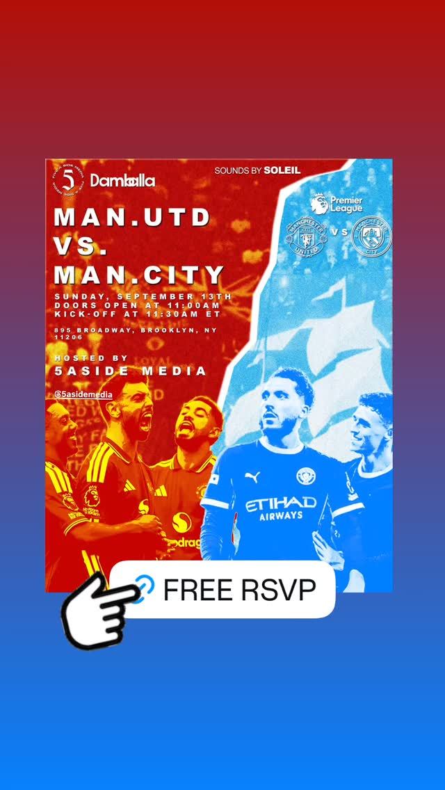 Soccer Sunday: Man. Utd vs. Man. City, Sun, Sep 13, 5aside, Bushwick