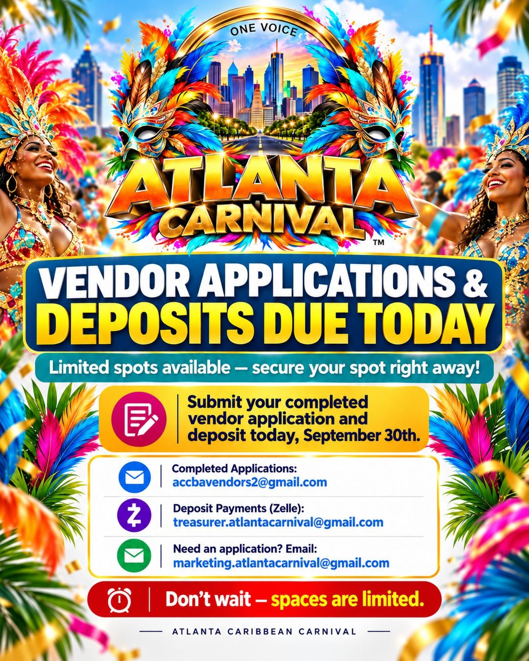 Vendor Applications & Deposits Due Today