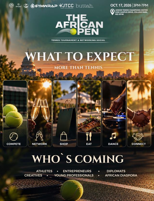 The African Open: Tennis Tournament & Networking Social, Sat, Oct 17, Junior Tennis Champions Center