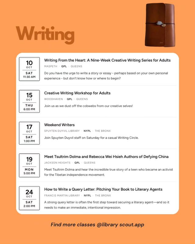 Writing From the Heart: A Nine-Week Creative Writing Series for Adults, Sat, Oct 10, Maspeth, Queens