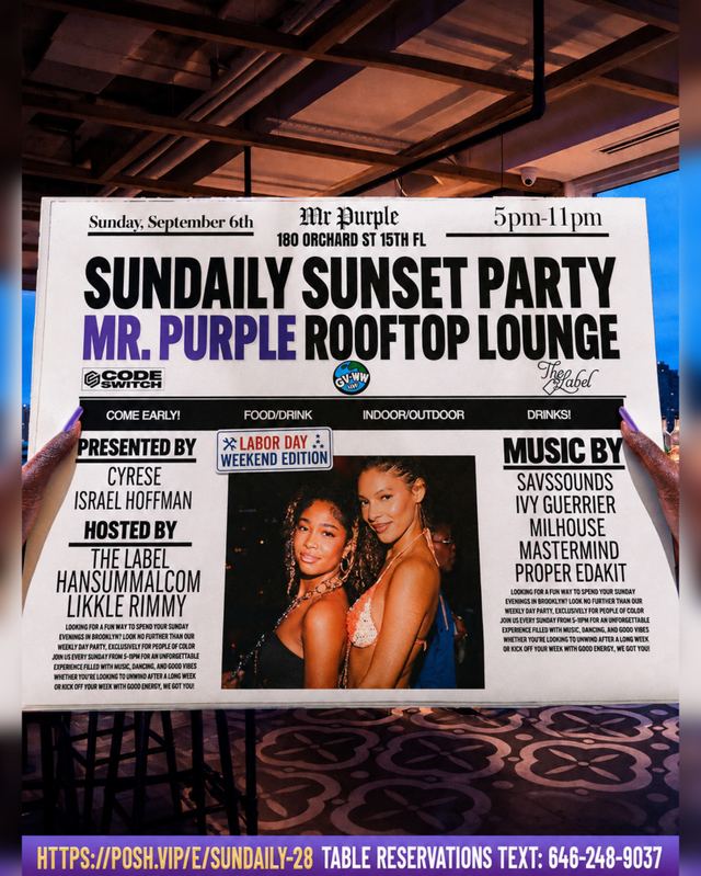 Sundaily Sunset Party: Mr. Purple Rooftop Lounge, Sun, Sep 6, Mr. Purple, Lower East Side