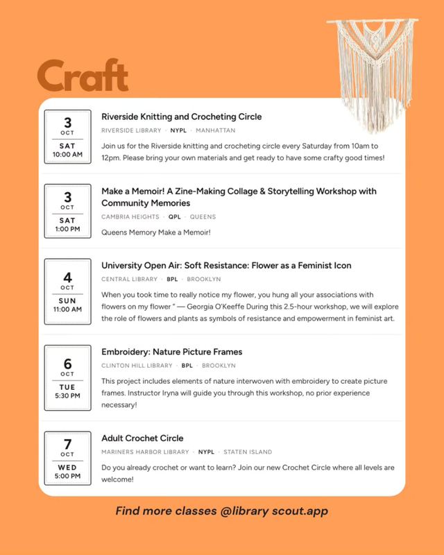 Adult Crochet Circle, Wed, Oct 7, Mariners Harbor Library, Mariners Harbor