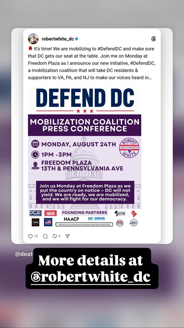 DEFEND DC MOBILIZATION COALITION PRESS CONFERENCE, Mon, Aug 24, Freedom Plaza, Downtown
