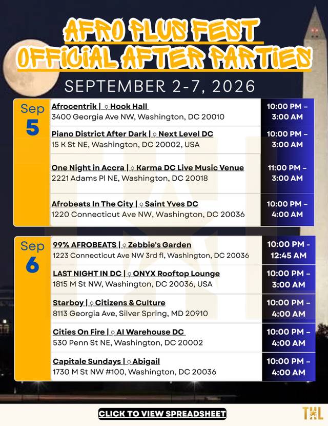 Afrobeats In The City, Sat, Sep 5, Saint Yves DC, Dupont Circle
