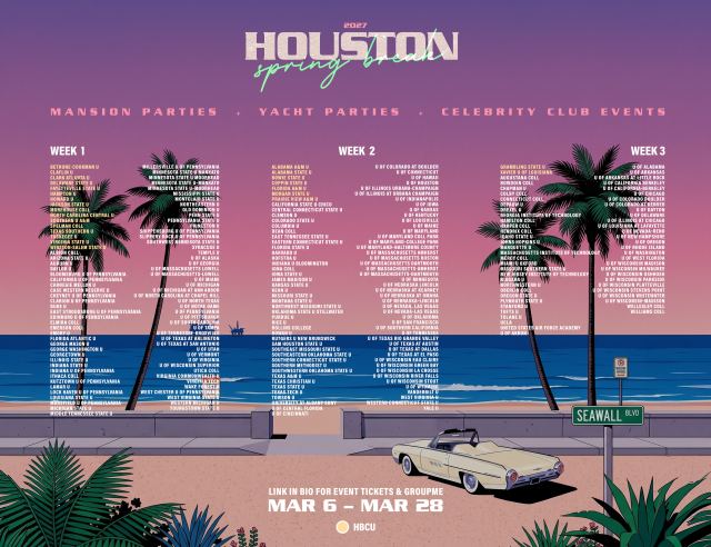 Houston Spring Break, Mon, Mar 8, 2027 – Sat, Mar 13, 2027