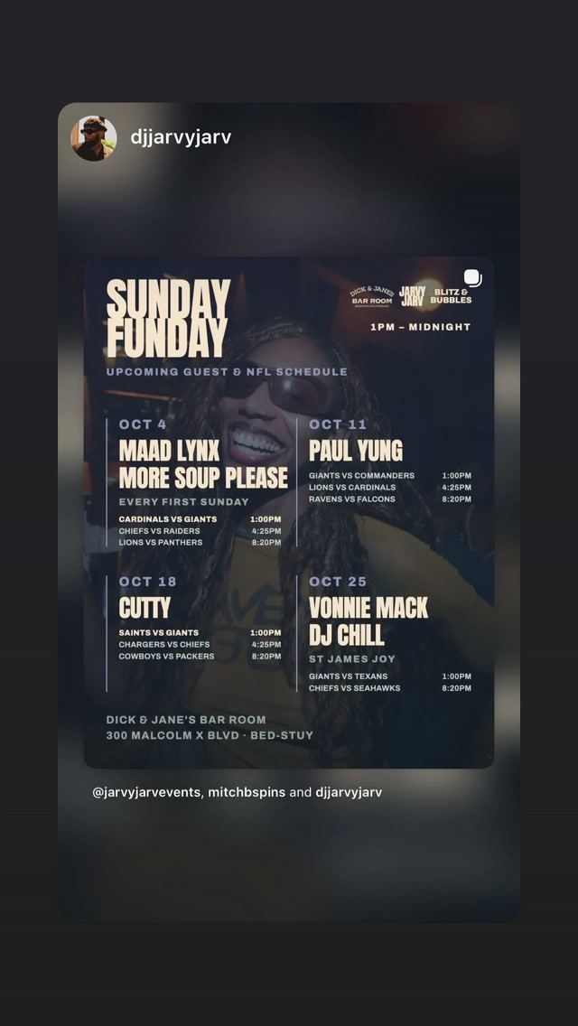 Sunday Funday, Sun, Oct 11, Dick & Jane's Bar Room, Bed-Stuy