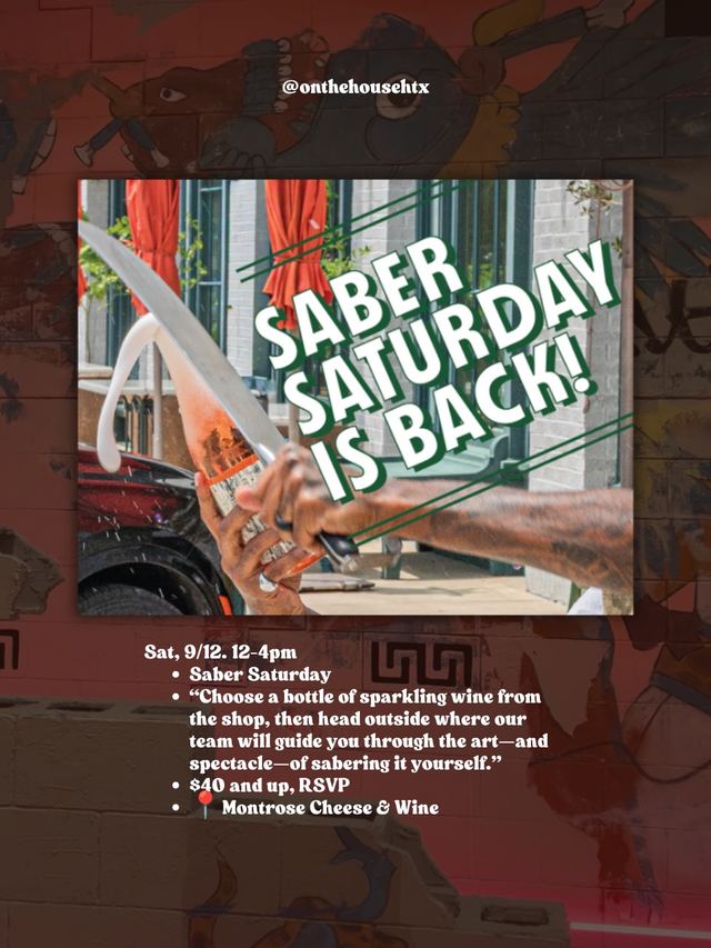 Saber Saturday!, Sat, Sep 12, Montrose Cheese & Wine, Montrose