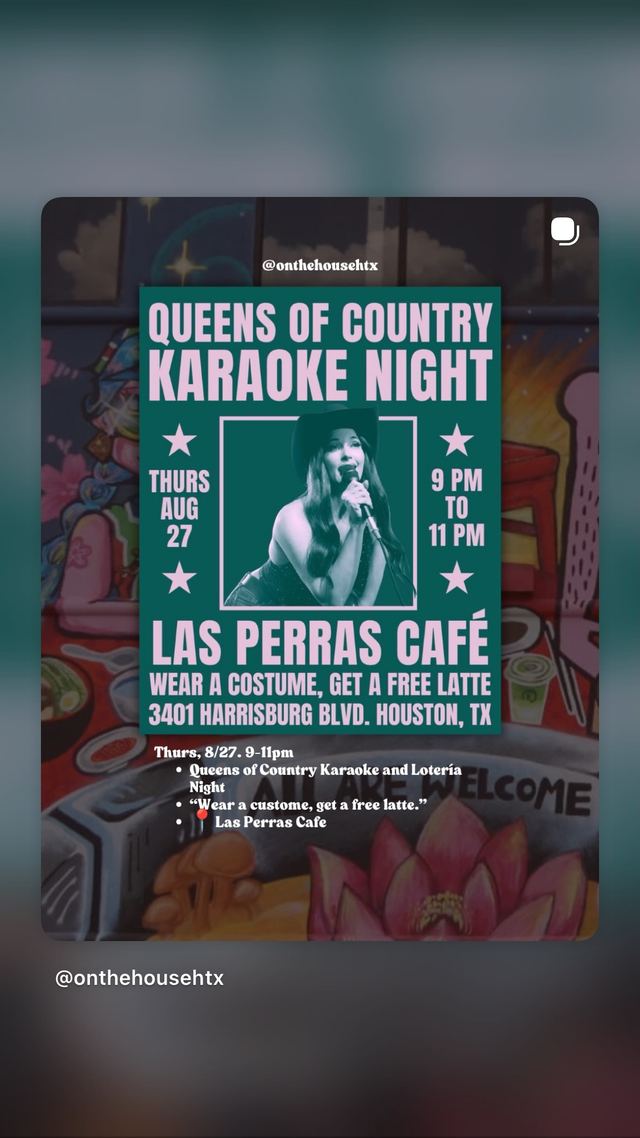 QUEENS OF COUNTRY KARAOKE NIGHT, Thu, Aug 27, LAS PERRAS CAFÉ