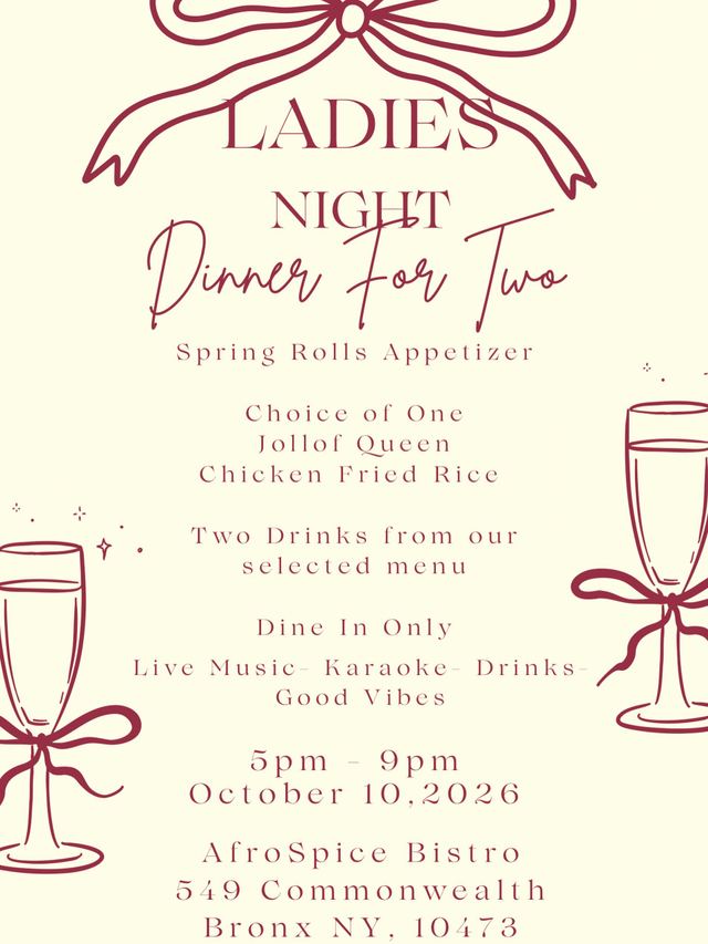 Ladies Night Dinner for Two, Sat, Oct 10, Afrospice Bistro, The Bronx