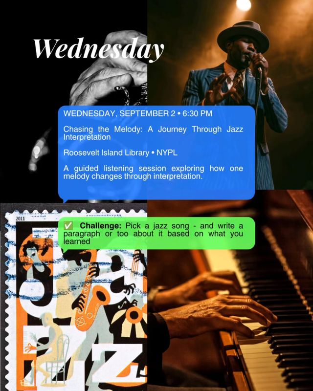 Chasing the Melody: A Journey Through Jazz Interpretation, Wed, Sep 2, Roosevelt Island Library, Roosevelt Island